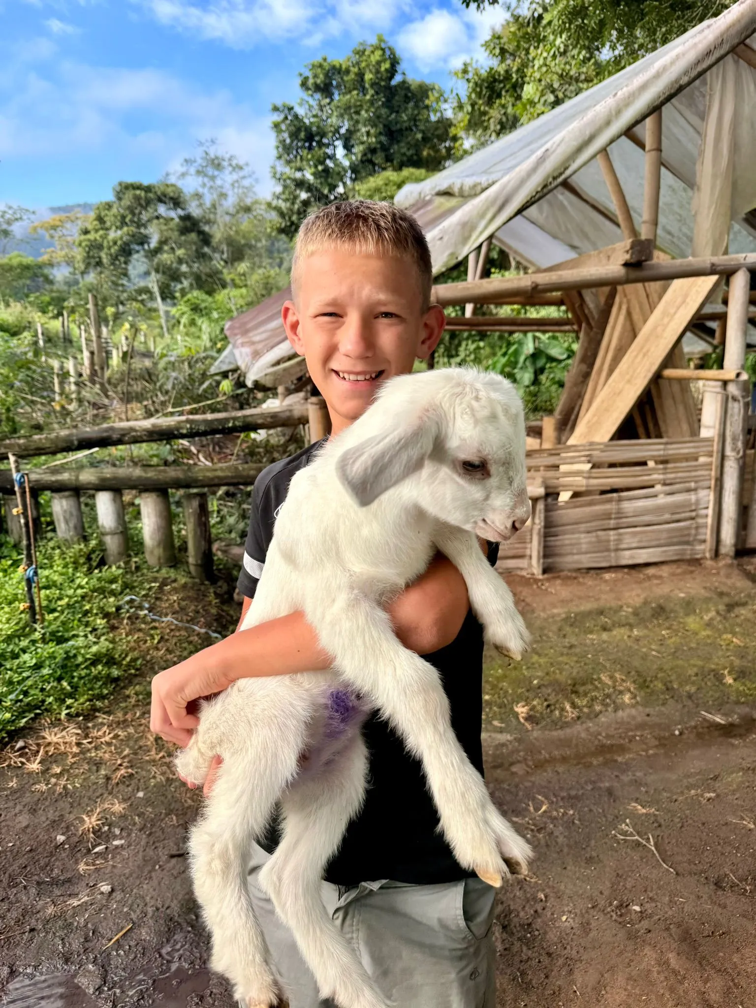 A child with the goats at La Hesperia