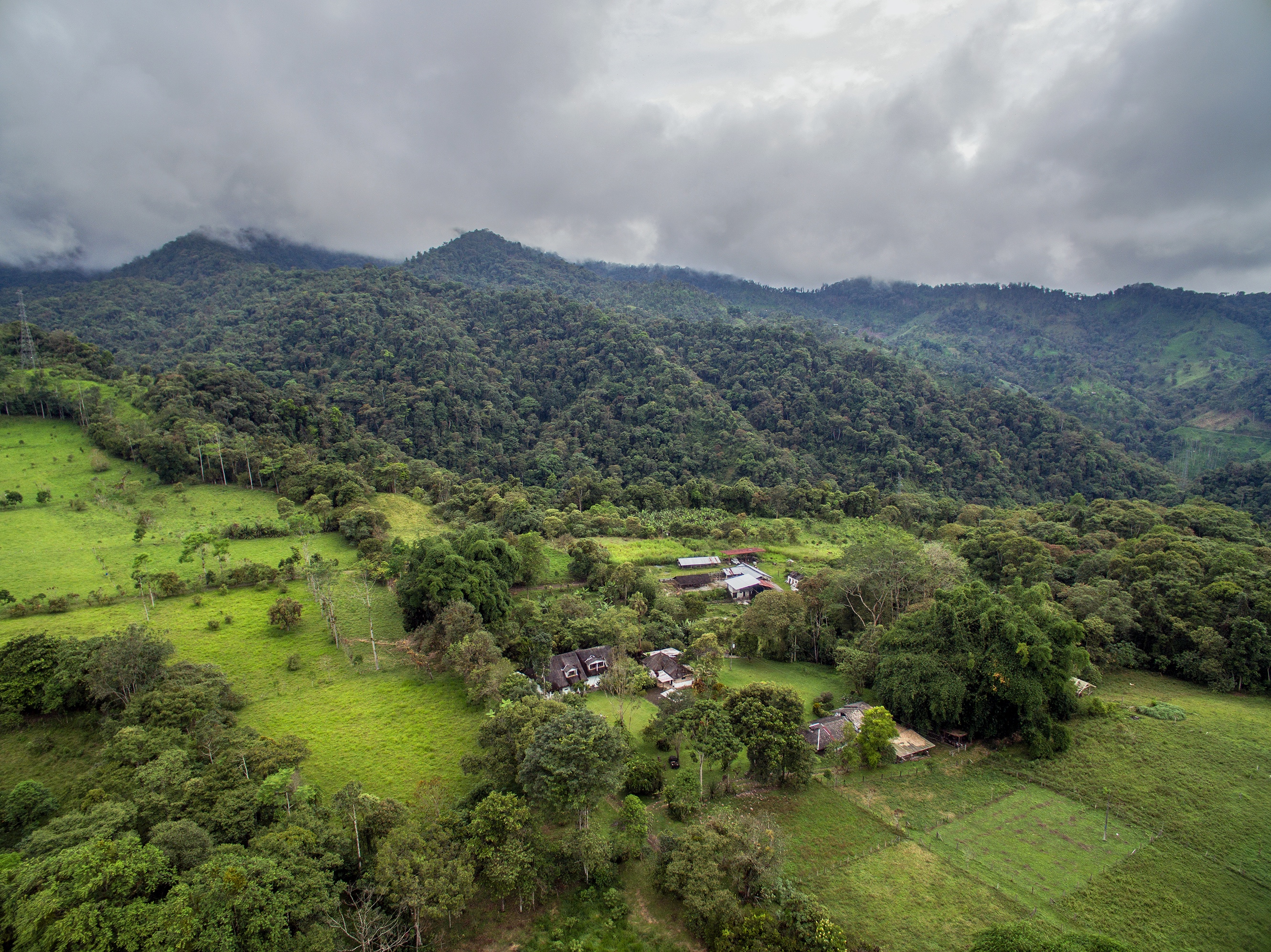 Panoramic view of La Hesperia farm from above
